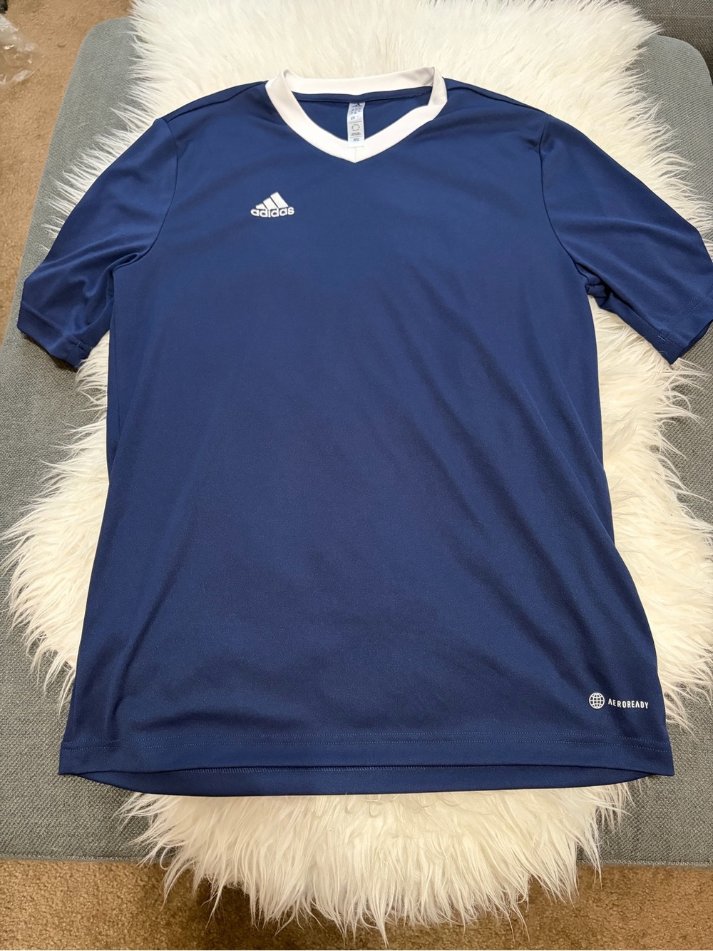 adidas Blue and White V-Neck Kids Soccer Jersey